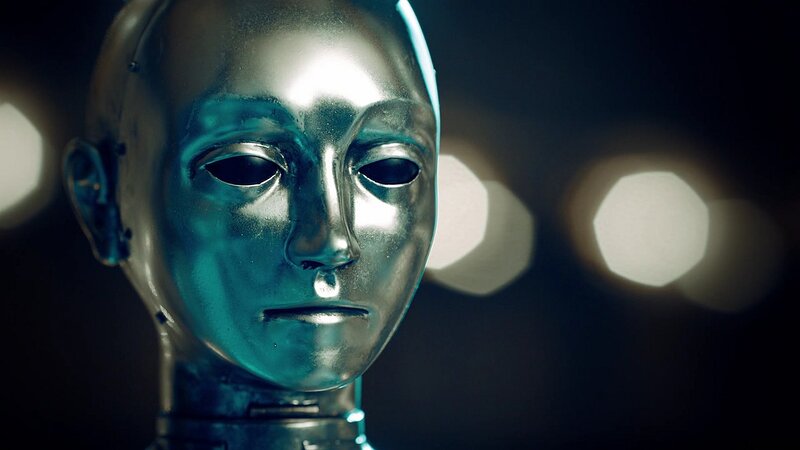 robot head in dark room