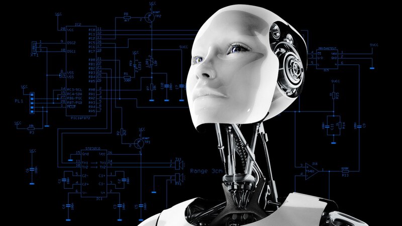 robot head with circuit diagram