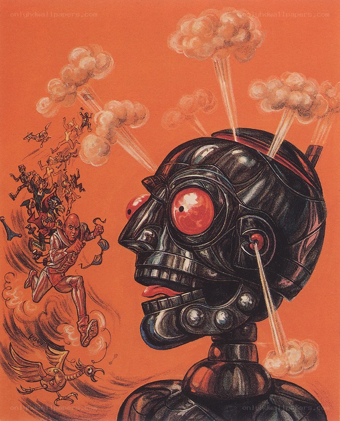 Robot head with explosions