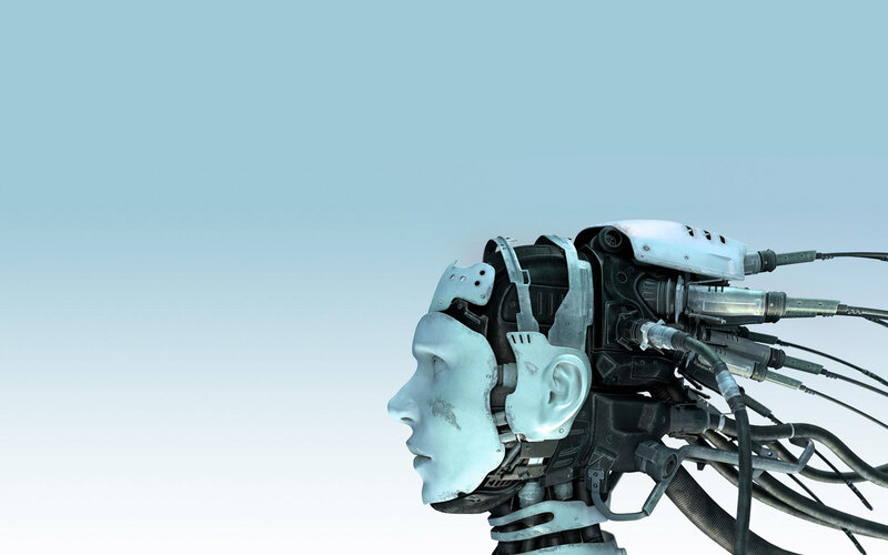 robot head with exposed circuitry