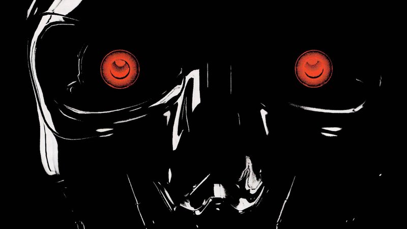 Robot Head with Red Eyes — Black