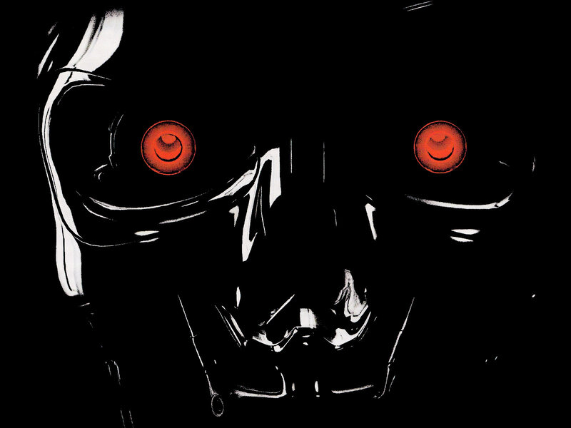 Robot Head with Red Eyes
