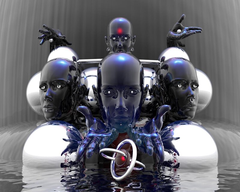 robot heads in water