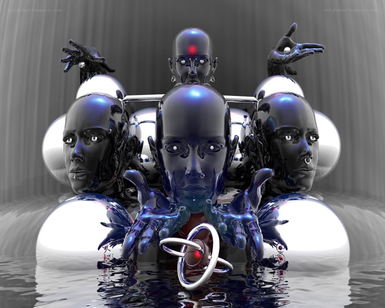 robot heads in water