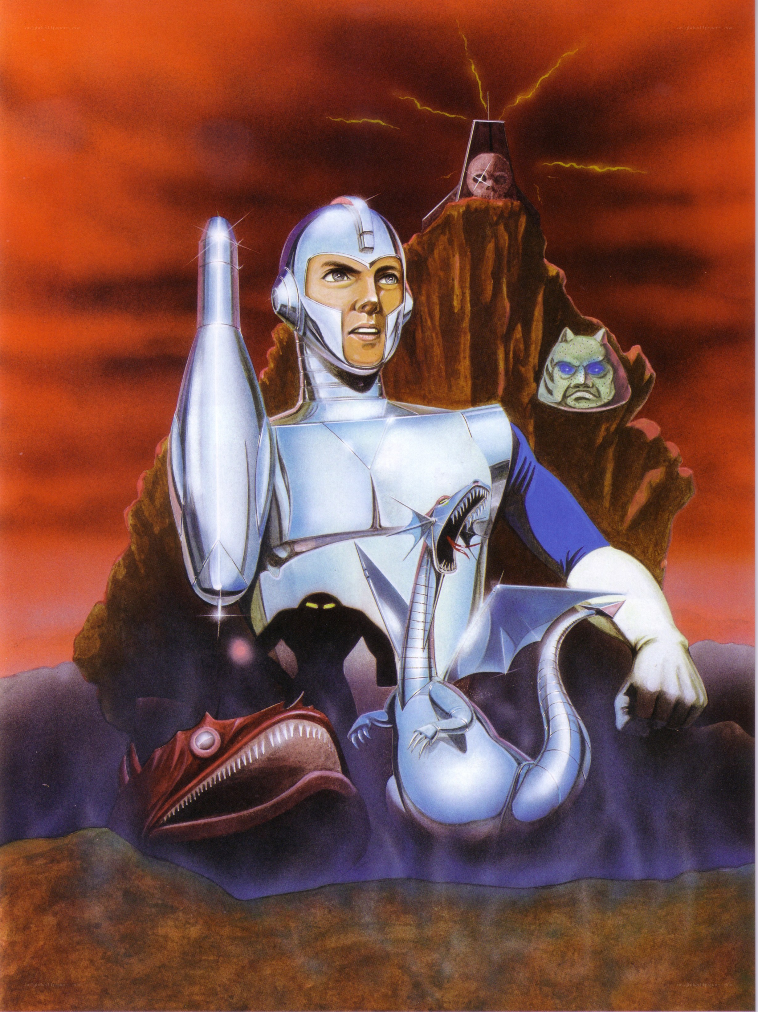 Robot hero with monsters