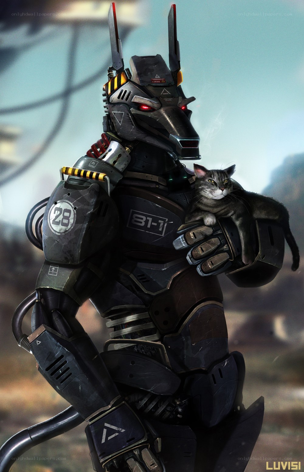 robot holding a cat