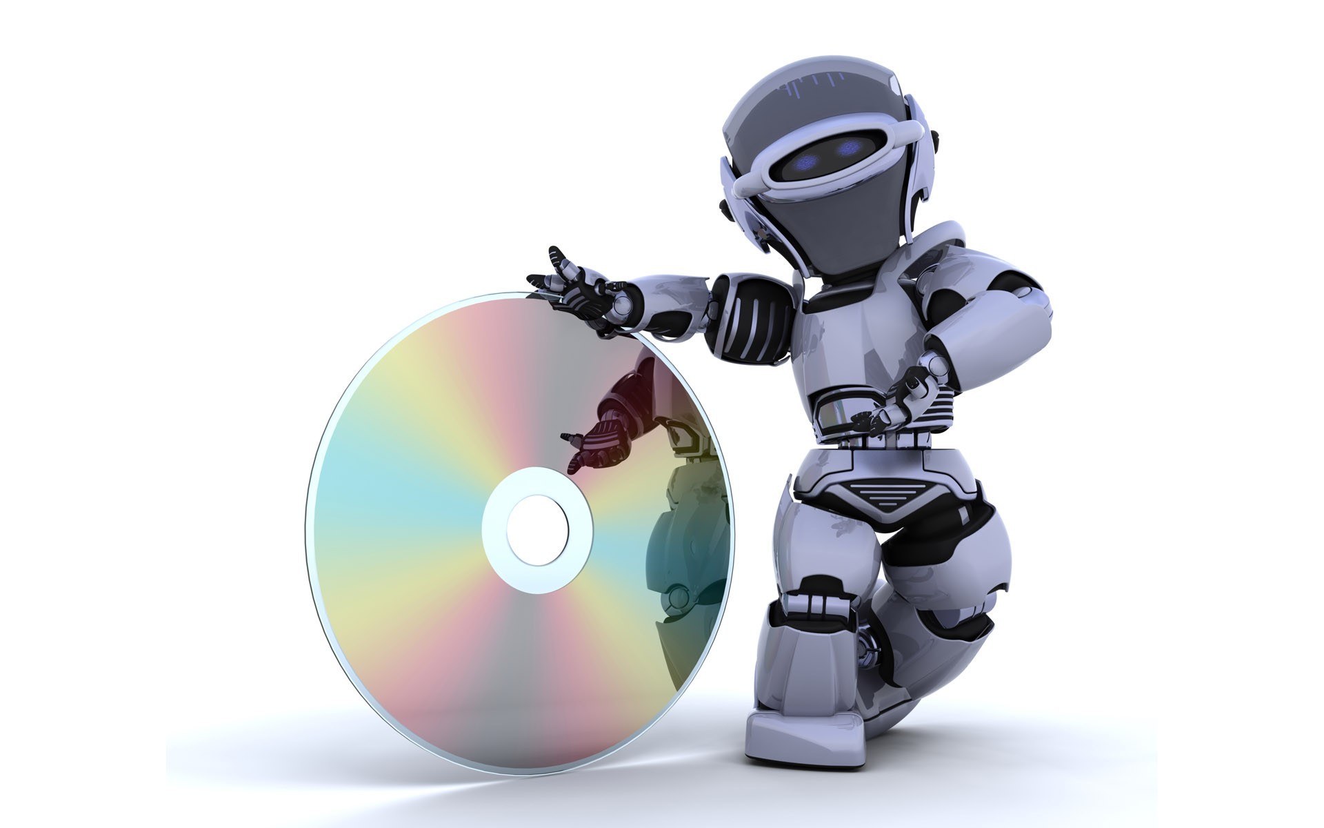 robot holding a cd