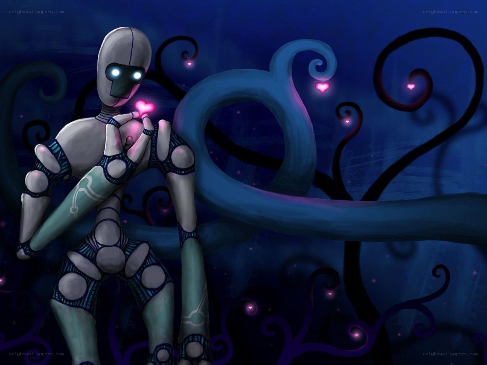 robot holding a glowing heart