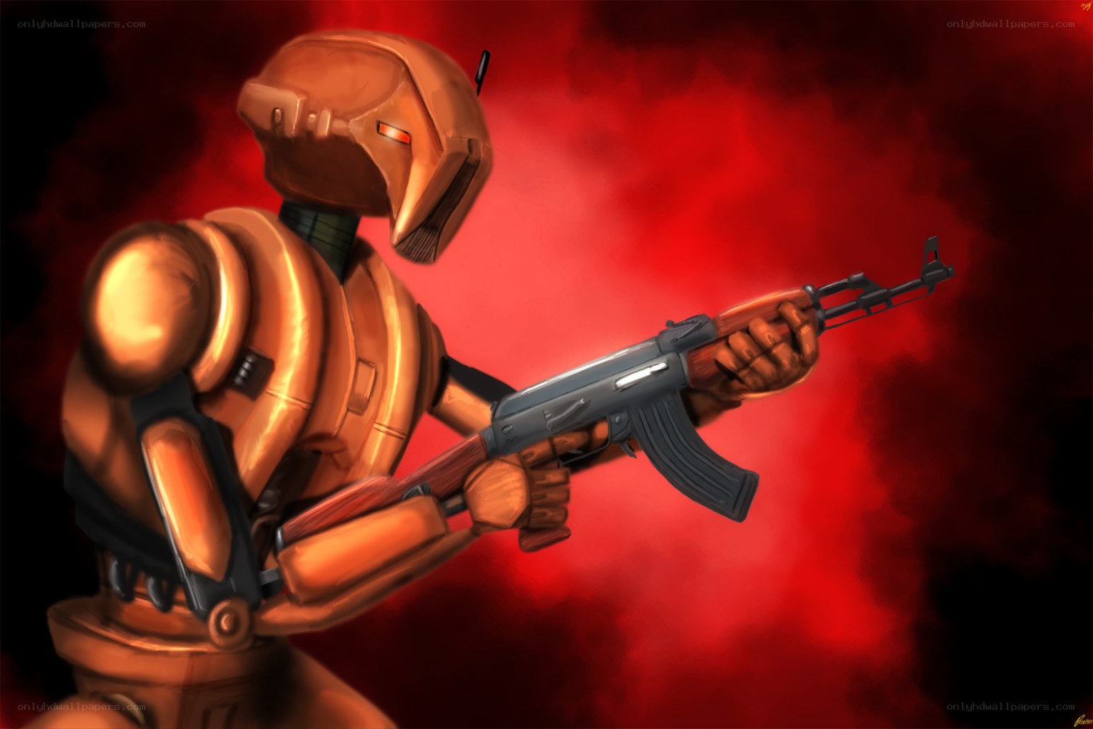 robot holding assault rifle