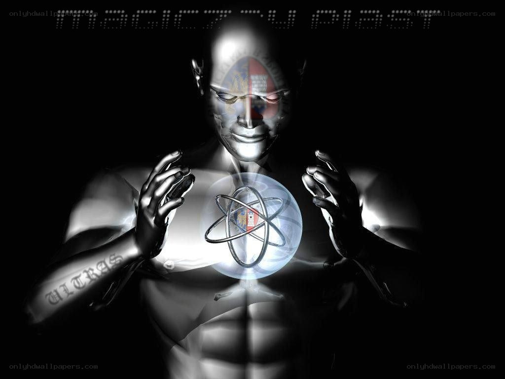 robot holding atom model
