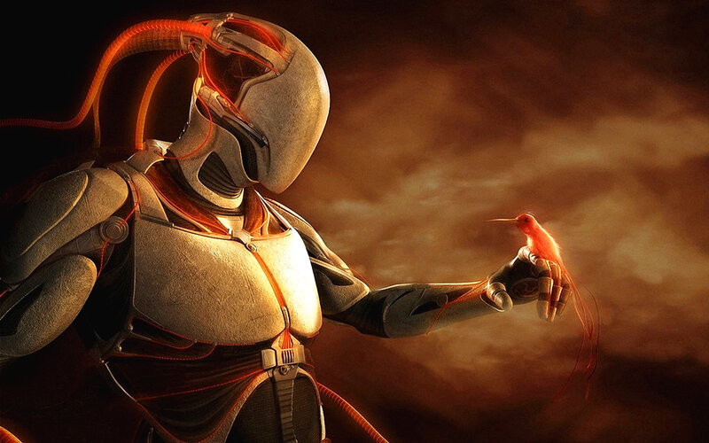 Robot Holding Bird