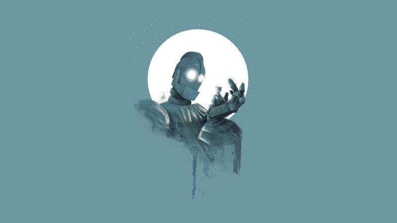 Robot Holding Child — Teal