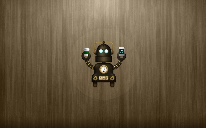 robot holding coffee and phone