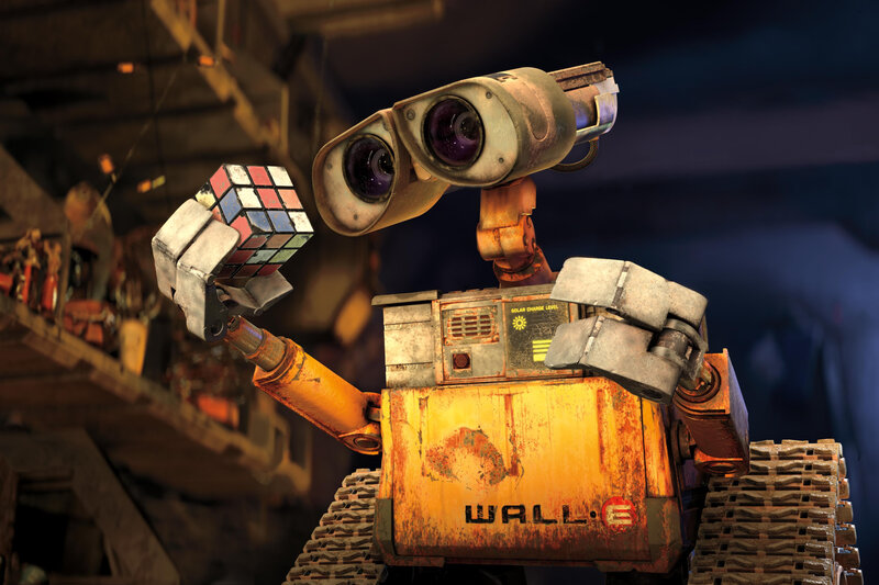 Robot Holding Cube — Yellow, Curious, Night, 3d Render, Rubik's Cube, Tanks