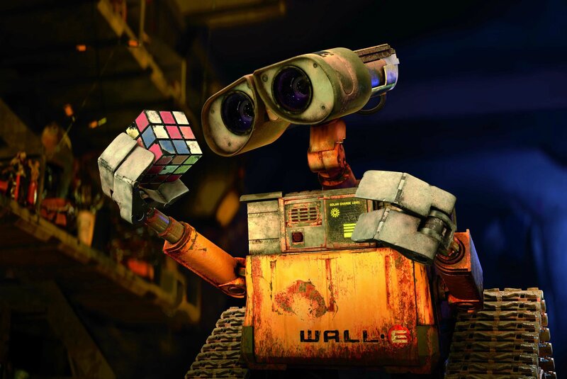 Robot Holding Cube — Yellow, Curious, Night, 3d Render