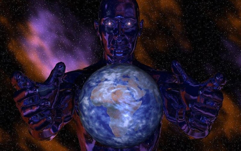 Robot Holding Earth