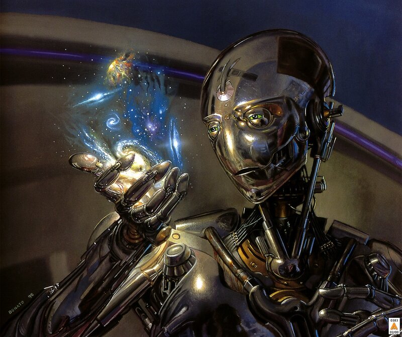 robot holding galaxy