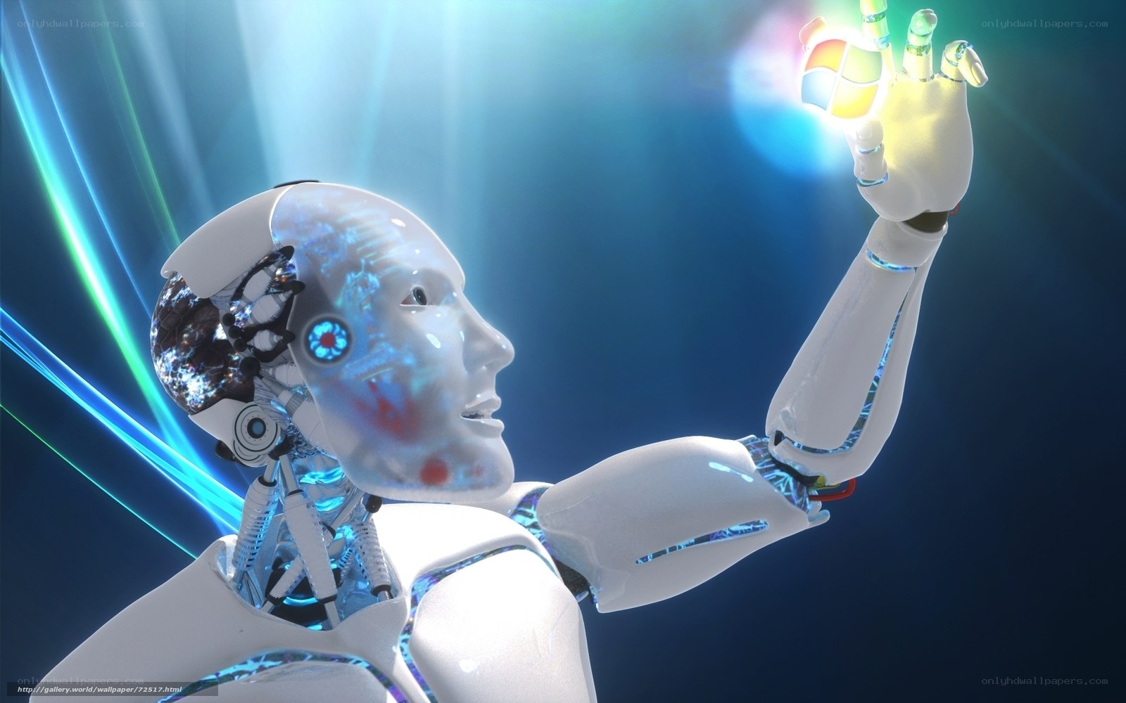 robot holding glowing logo