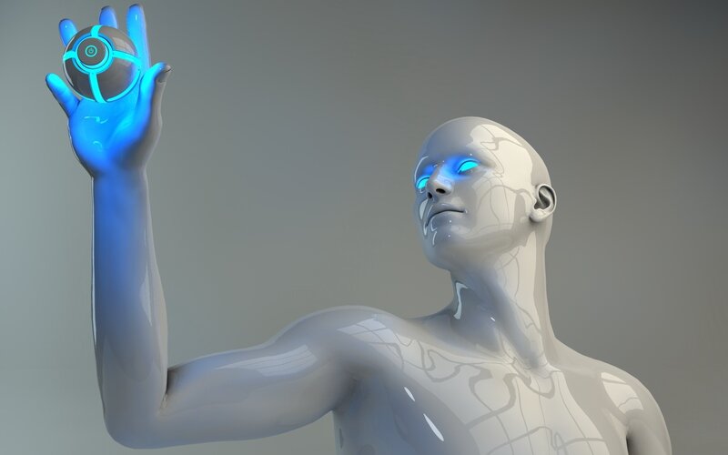 robot holding glowing orb