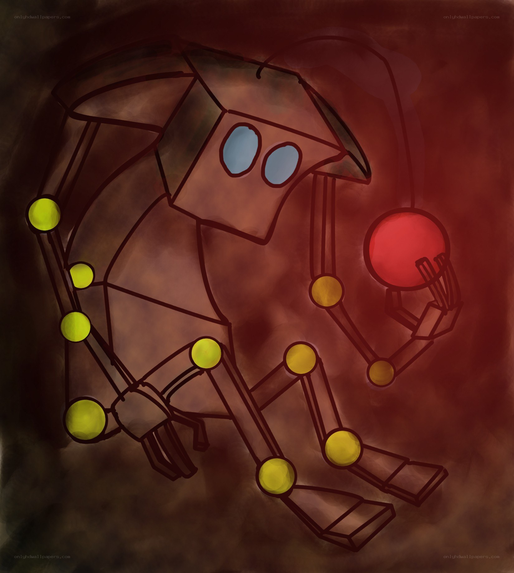 robot holding red sphere