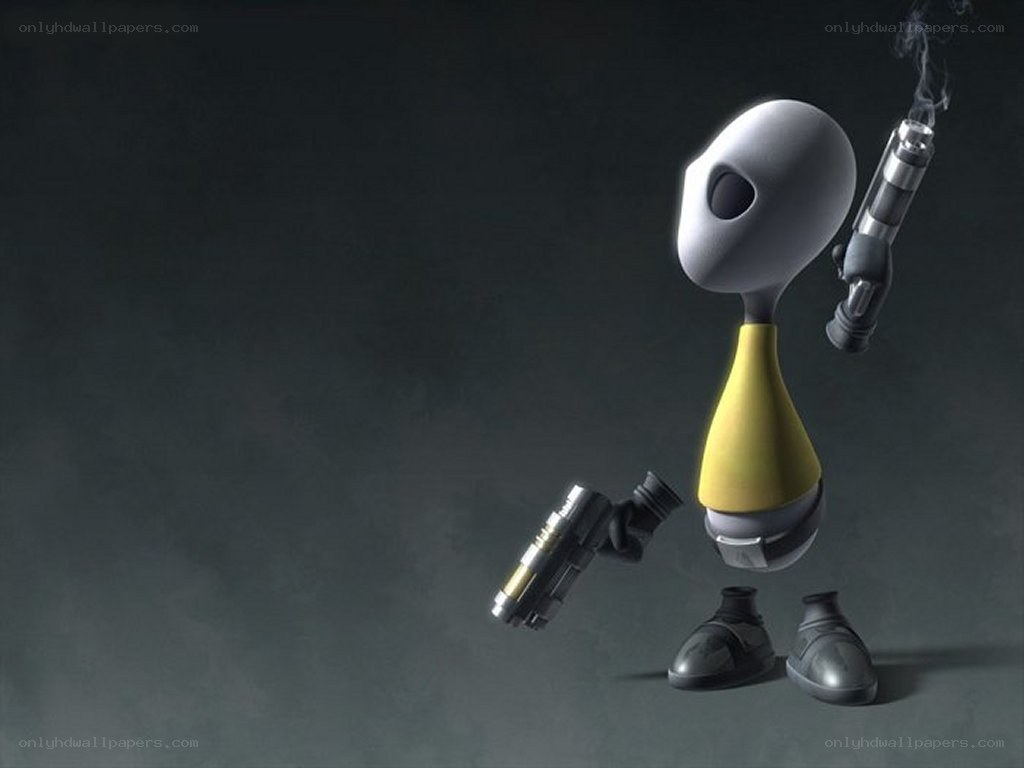 robot holding smoking guns