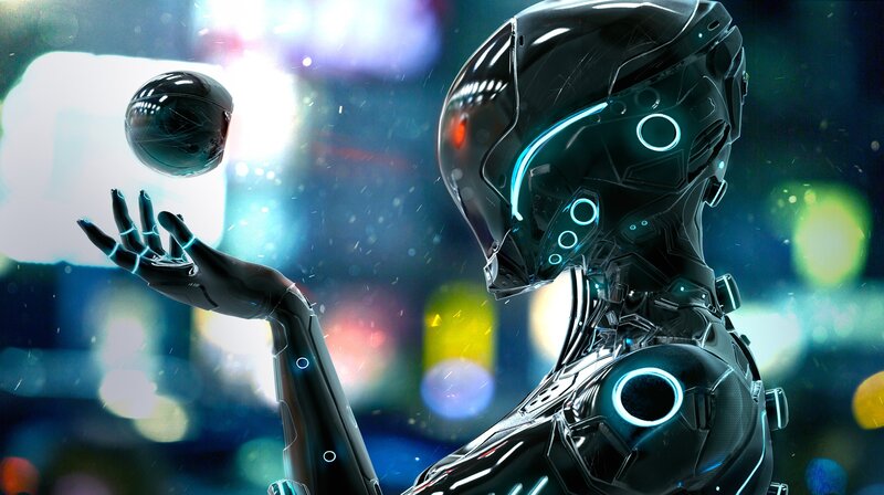 Robot Holding Sphere — Black