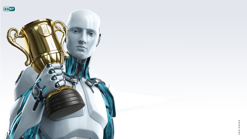 robot holding trophy