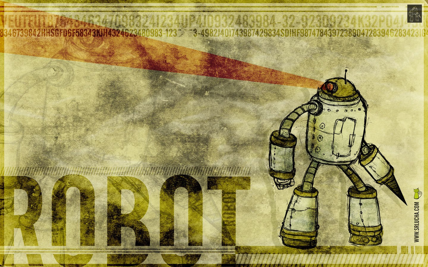 robot illustration with digital text