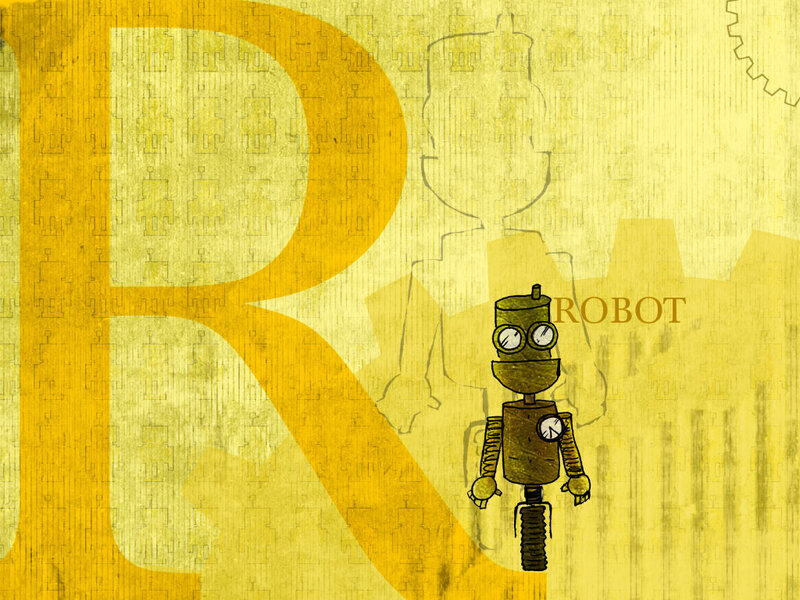 robot illustration with letter R