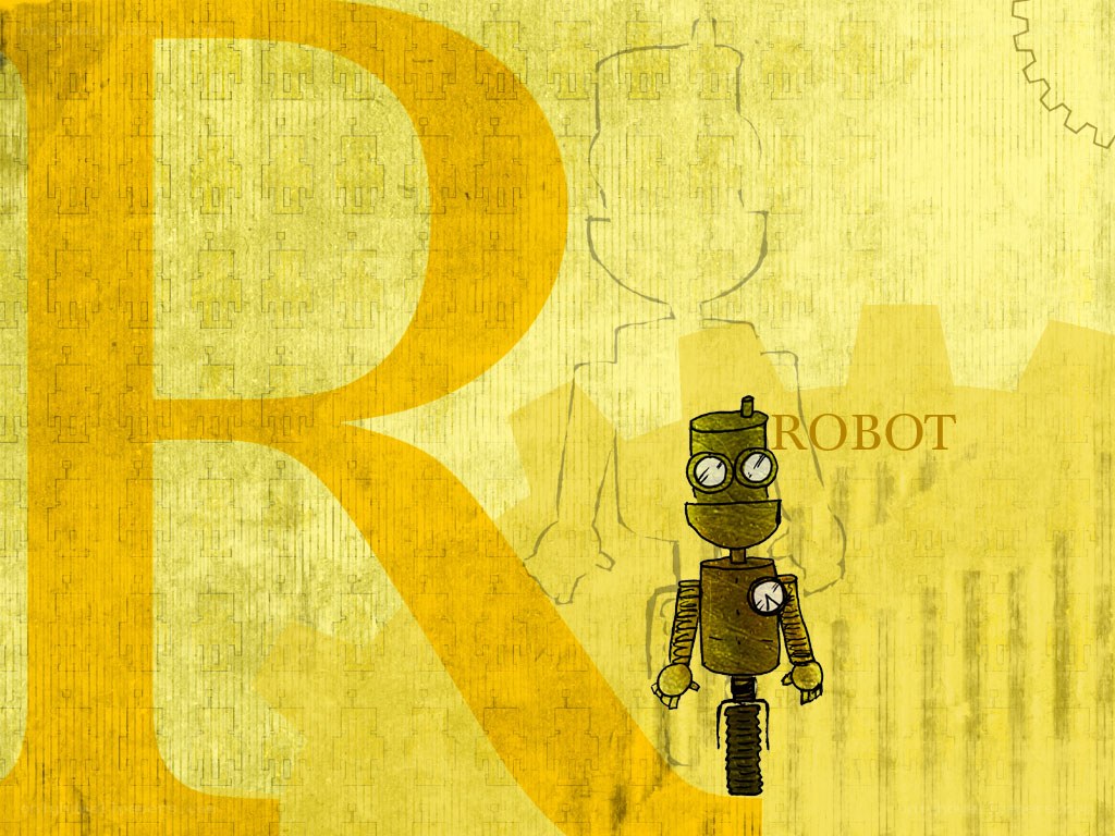 robot illustration with letter R