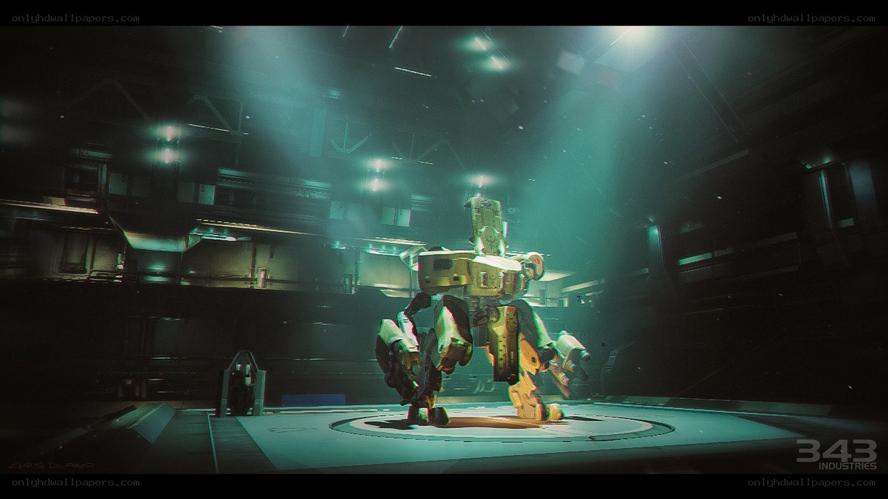 robot in a dark hangar