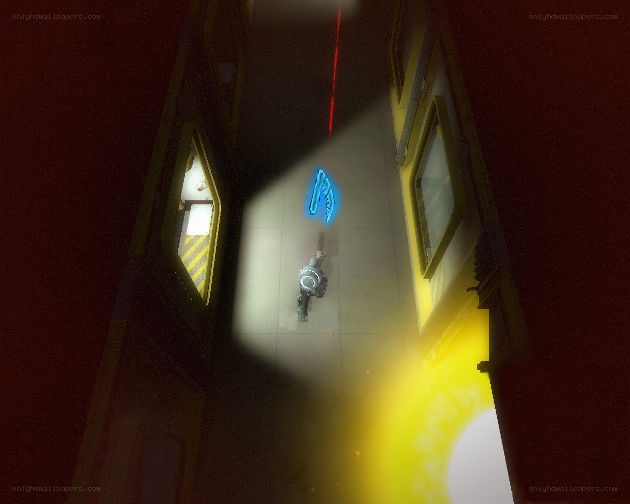 robot in a dim corridor