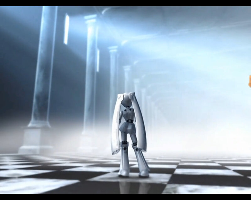robot in a foggy hall