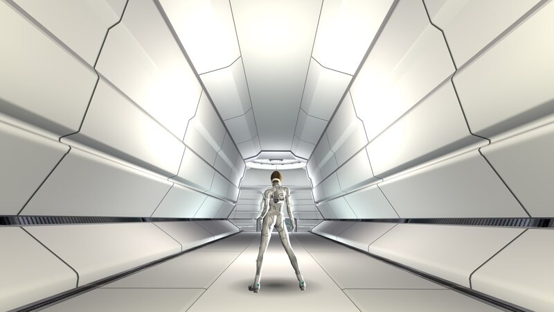 robot in a futuristic corridor