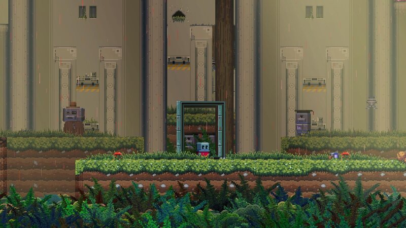 Robot in a Pixel Art Scene