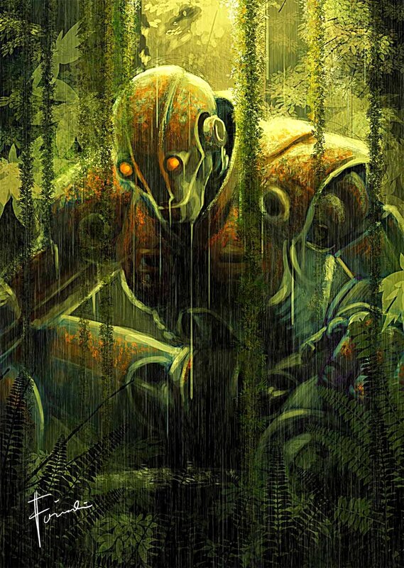 robot in a rainforest