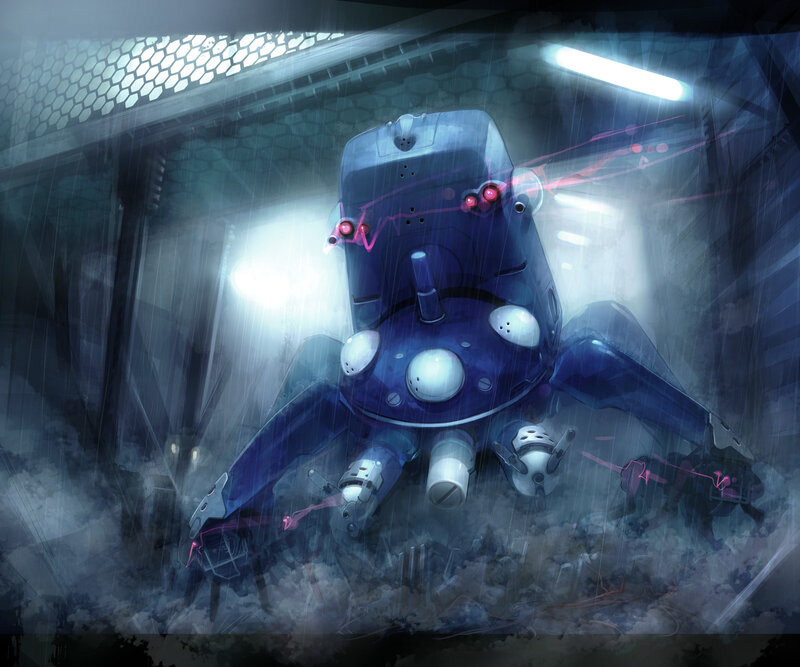 robot in a rainy facility