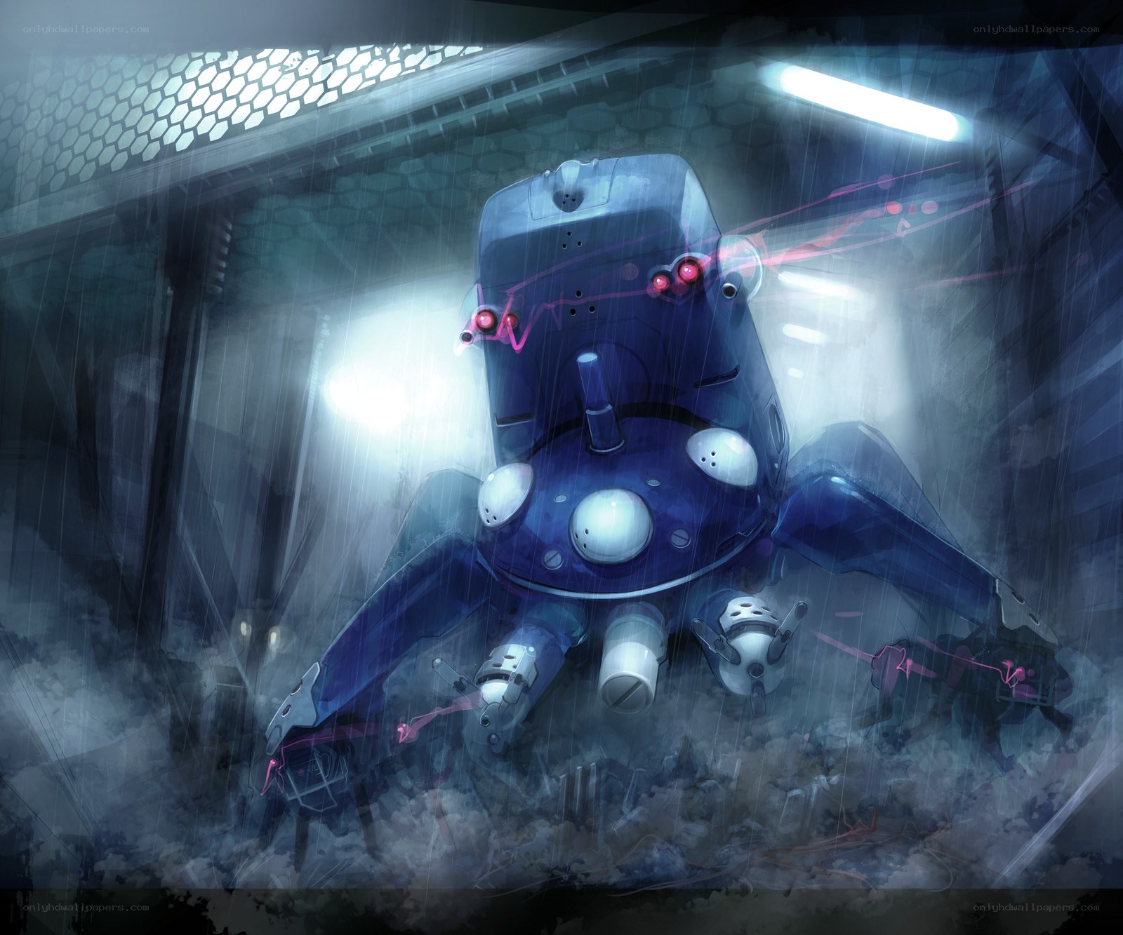 robot in a rainy facility