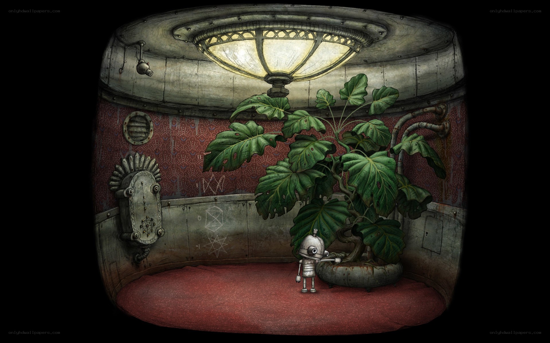 robot in a room with plant