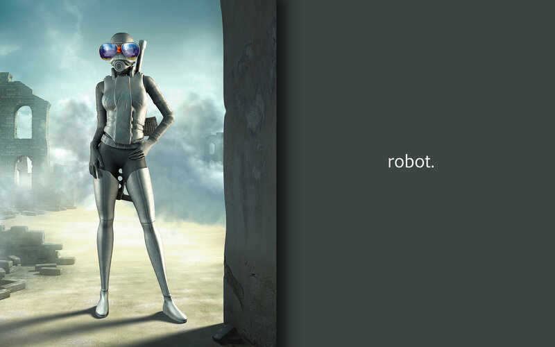 robot in a ruined city