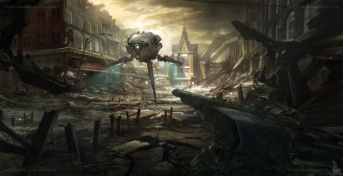 Robot in a ruined city