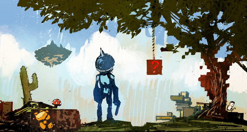robot in a surreal landscape