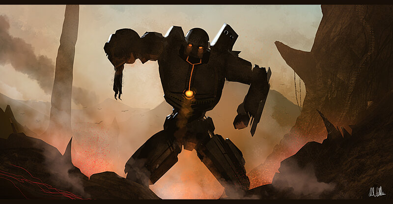robot in a volcanic landscape