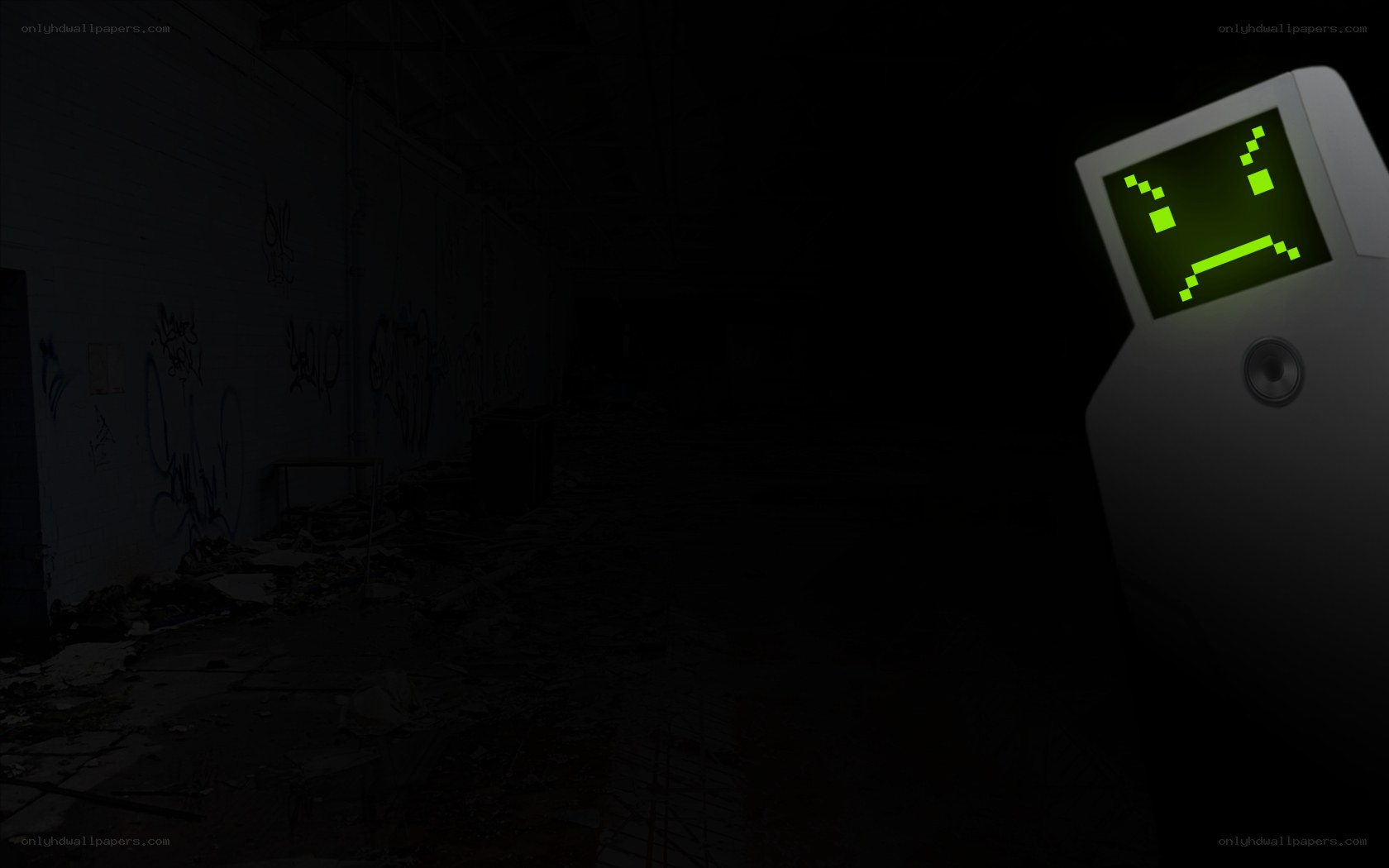 robot in abandoned building