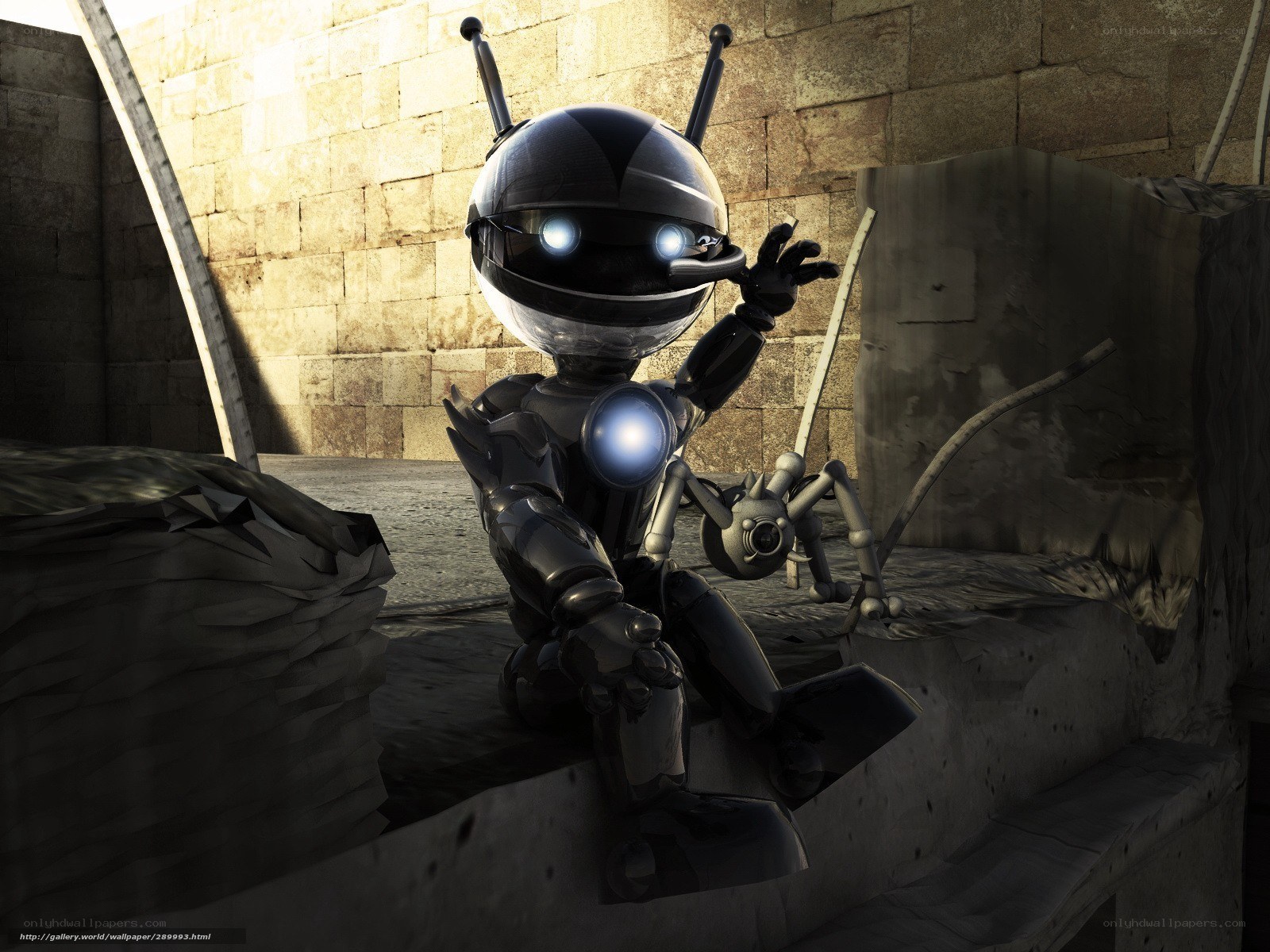 robot in ancient ruins