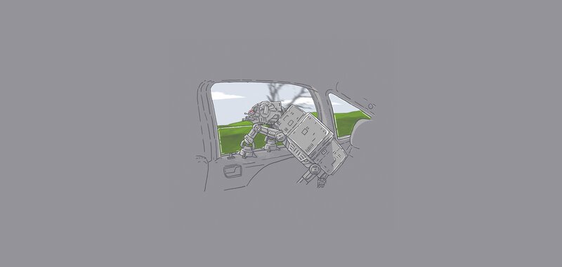 robot in car window