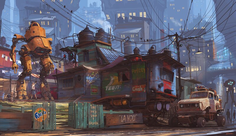 Robot in City Street — Blue