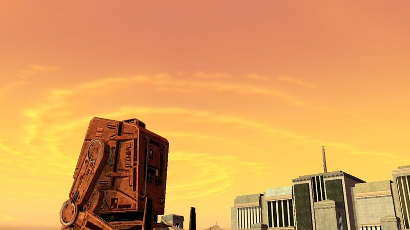 Robot in Cityscape — Orange