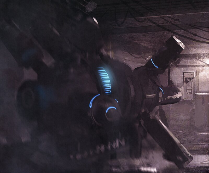 robot in dark corridor