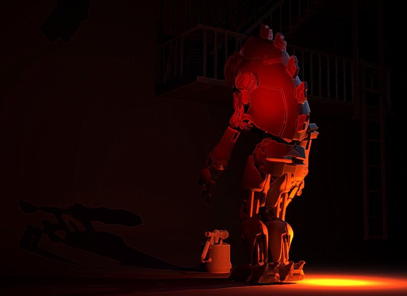robot in dark room